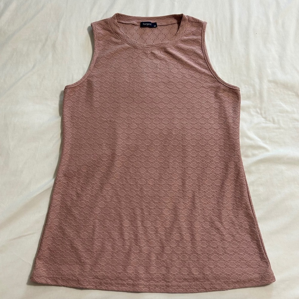 Sampeel Womens Pink Textured Geometric Sleeveless Tank Top Crew Neck Size M